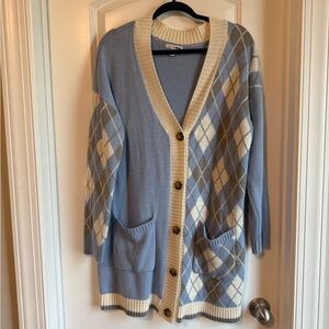 Fashion Nova Blue Cream Argyle Cardigan Sweater